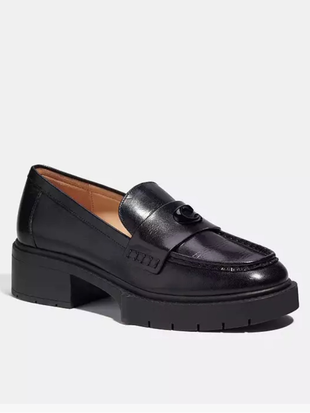 Coach Leah Leather Lug Sole Loafer in Black - Style CB990 - size 11